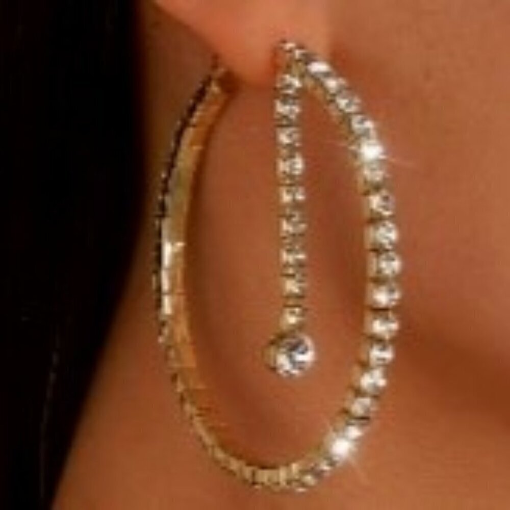 Circle Hoop Earrings - Hollow Design, Zinc Alloy, Glass Filled, Sexy Chic